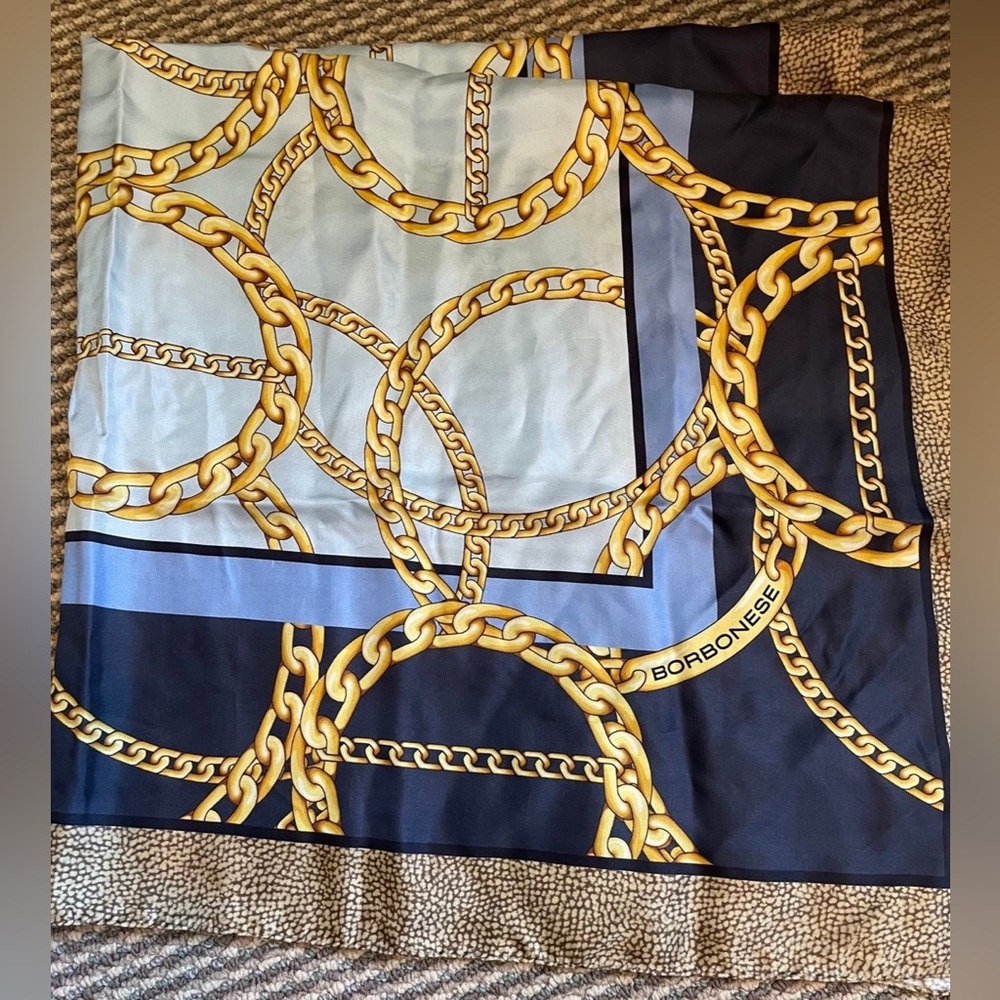 Borbonese Gold Chain 100% Silk Square Scarf